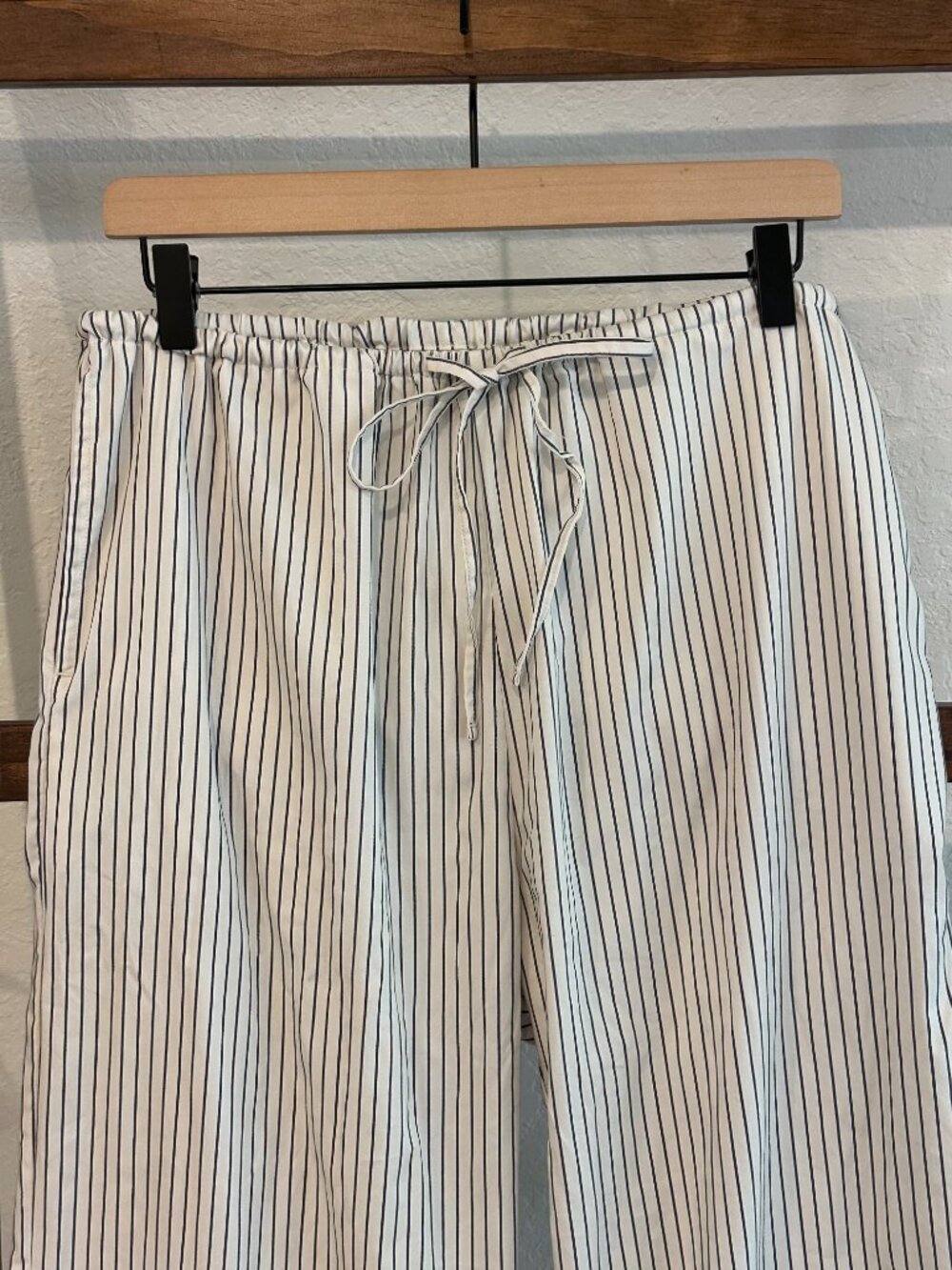 American Eagle White Blue Stripe Drawstring Pants Medium Casual Lounge Beach Pan - Picture 2 of 14